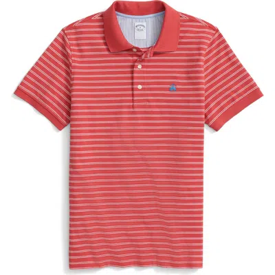 Brooks Brothers Stripe Piqué Polo In Red/white