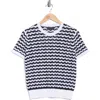 Brooks Brothers Stripe Pointelle Stitch Short Sleeve Cotton Sweater In White