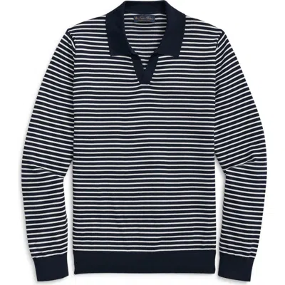 Brooks Brothers Stripe Polo Sweater In Navy Ivory Stripe
