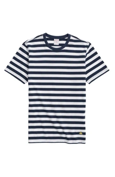 Brooks Brothers Stripe Linen & Cotton T-shirt In Navy