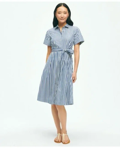Brooks Brothers Striped Belted Shirt Dress In Cotton | Size 12 In Multicolor