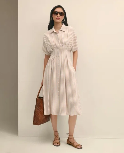 Brooks Brothers Striped Pleated Fit-and-flare Shirt Dress In Neutral