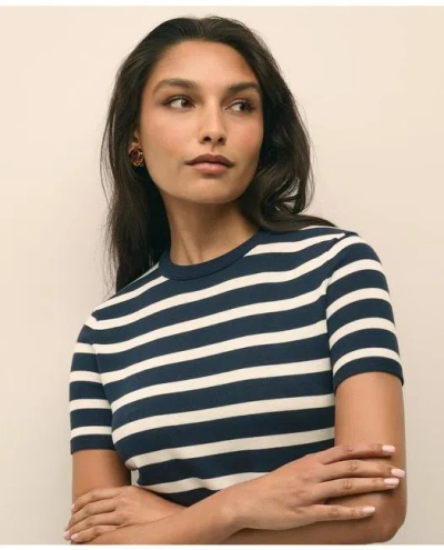 Brooks Brothers Striped Short-sleeve Shell Sweater In Supima Cotton In Navy/white