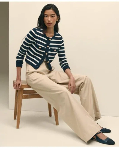 Brooks Brothers Striped Sweater Jacket In Supima Cotton In Navy/white