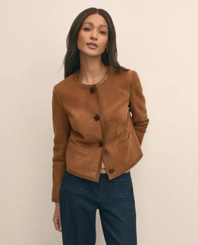 Brooks Brothers Suede Cropped Jacket With Leather Trim In Brown