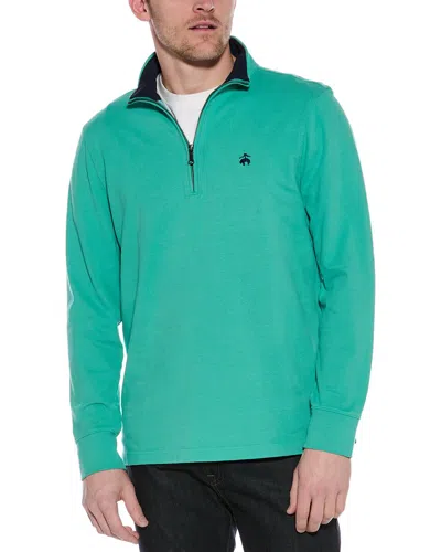Brooks Brothers Sueded Jersey Open Hem 1/2-zip Pullover In Green