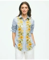 Brooks Brothers Sunflower Embroidered Striped Shirt In Cotton In White