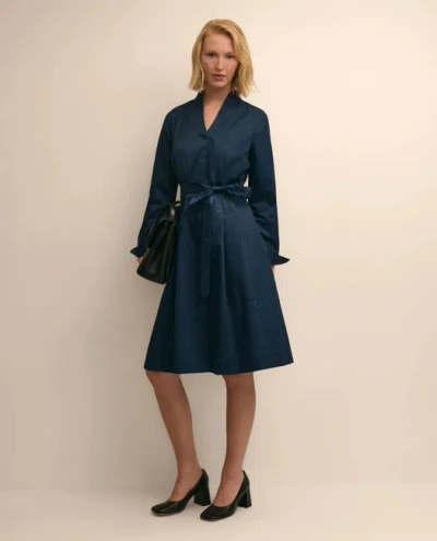 Brooks Brothers Supima Cotton Belted Mock-neck Shirt Dress In Navy