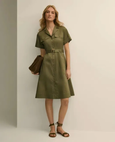 Brooks Brothers Supima Cotton Belted Safari Shirt Dress In Green