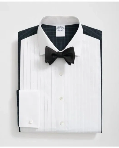 Brooks Brothers Supima Cotton Broadcloth English Collar, 10-pleat Contrast Tuxedo Shirt In Navy/green