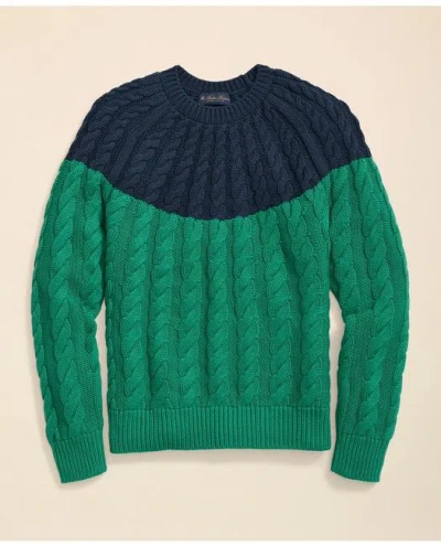 Brooks Brothers Supima Cotton Cable Contrast-yoke Sweater In Green
