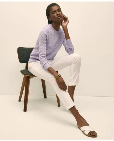 Brooks Brothers Supima Cotton Cable Crewneck Sweater In Light Purple Heather