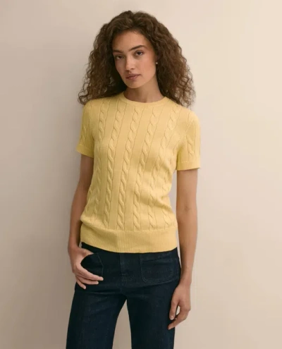Brooks Brothers Supima Cotton Cable Short-sleeve Sweater In Yellow