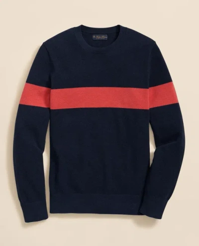 Brooks Brothers Supima Cotton Crewneck Chest Stripe Sweater In Blue