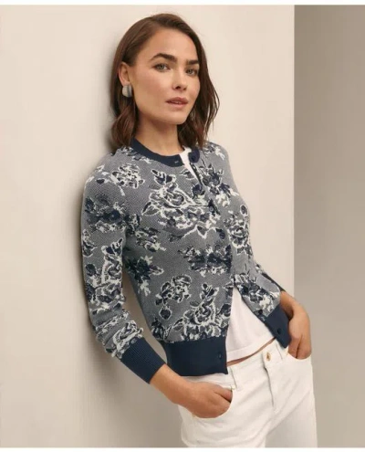 Brooks Brothers Supima Cotton Floral Motif Cardigan Sweater In Blue
