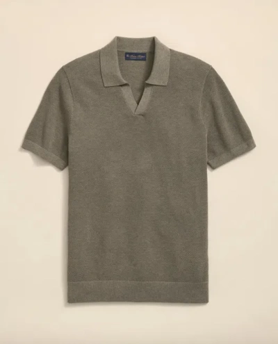 Brooks Brothers Supima Cotton Pique Johnny Collar Sweater Shirt In Brown