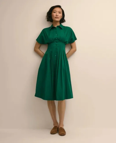 Brooks Brothers Supima Cotton Pleated A-line Shirtdress In Green