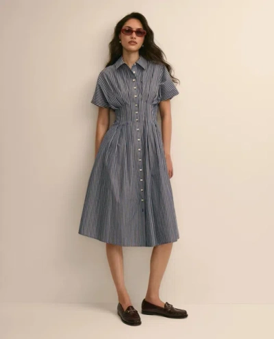 Brooks Brothers Supima Cotton Pleated Striped A-line Shirtdress In Blue