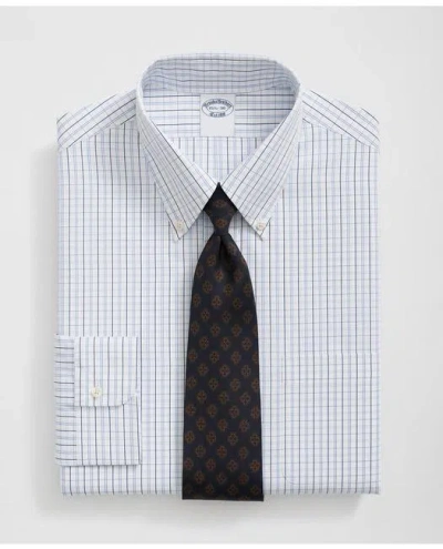 Brooks Brothers Supima Cotton Poplin Polo Button-down Collar, Checked Dress Shirt In White