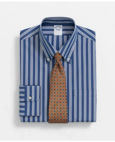 Brooks Brothers Supima Cotton Poplin Polo Button-down Collar, Striped Dress Shirt In Mazarine Blue