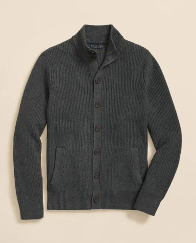 BROOKS BROTHERS SUPIMA COTTON RIBBED MOCK NECK CARDIGAN