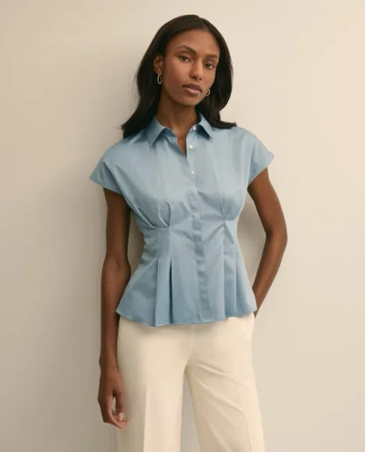 Brooks Brothers Supima Cotton Sateen Pleated Peplum Shirt In Blue