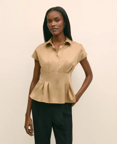 Brooks Brothers Supima Cotton Sateen Pleated Peplum Shirt In Nude