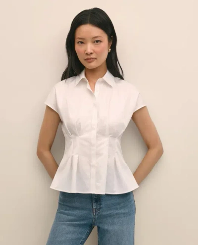 Brooks Brothers Supima Cotton Sateen Pleated Peplum Shirt In White