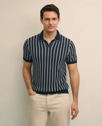 Supima Cotton Short-sleeve Striped Johnny Collar Sweater In Blue from Brooks Brothers