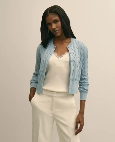 Brooks Brothers Supima Cotton Twinset Cropped Cable Cardigan Sweater In Blue