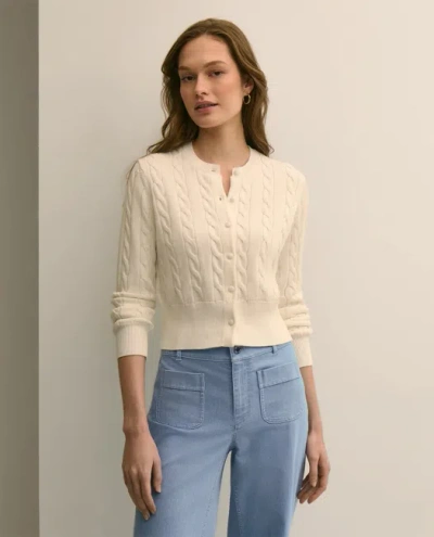 Brooks Brothers Supima Cotton Twinset Cropped Cable Cardigan Sweater In Neutral