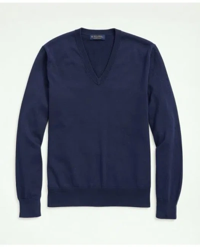 Brooks Brothers Supima Cotton V-neck Sweater In Navy