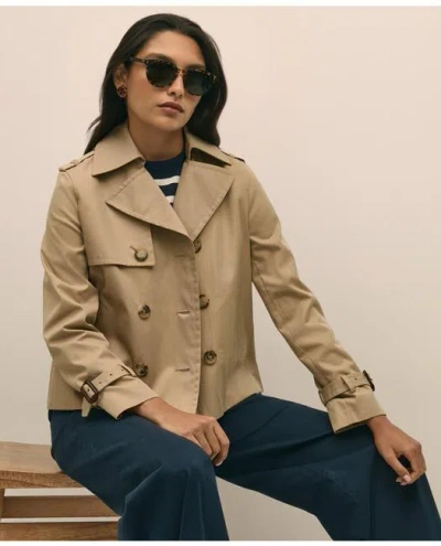 Brooks Brothers Supima Cotton Water Repellent Cropped Trench Coat In Khaki