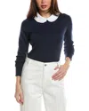 Brooks Brothers Cotton Sweater With Removable Ruffle Collar In Navy