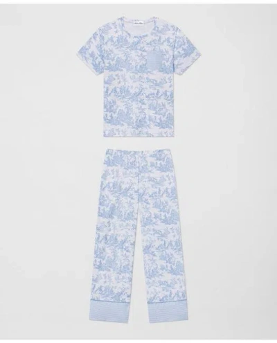 Brooks Brothers T-shirt Pajamas Set In Classic Blue Toile In Light Blue