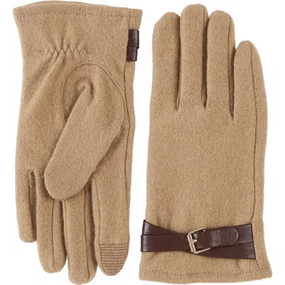 Brooks Brothers Tech Knit Gloves With Leather Strap In Gold