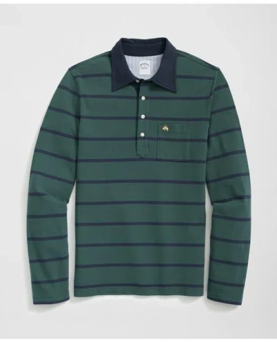 Brooks Brothers The Vintage Long Sleeve Polo Shirt In Stripe Pique Cotton In Green/navy