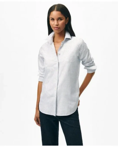 Brooks Brothers Thomas Mason X Luxury Fitted Cotton Shirt In Mini Plaid In Blue