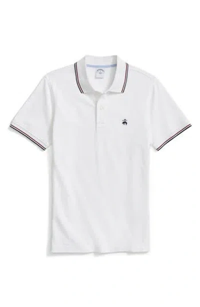 Brooks Brothers Tipped Zip Cotton Knit Piqué Polo In White