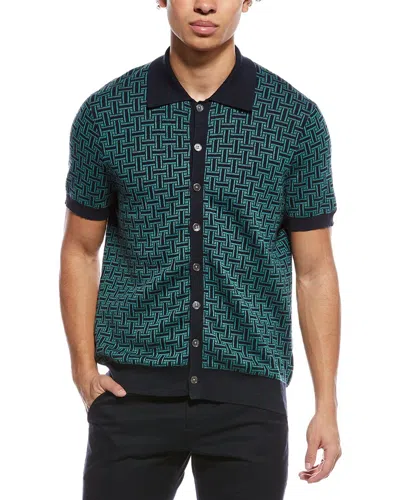 Brooks Brothers Tropical Basket Linen-blend Polo Cardigan In Green