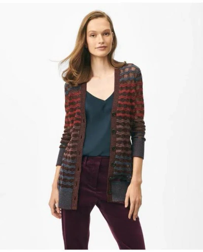 Brooks Brothers Tunic Twinset Cardigan In Colorful Metallic Cotton Blend Sweater In Brown