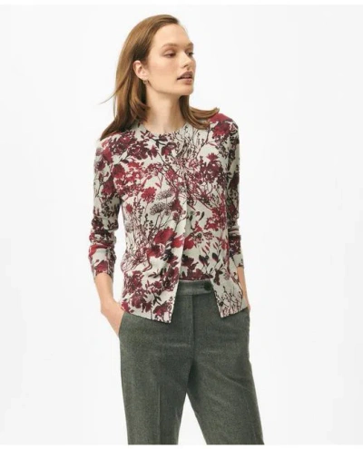 Brooks Brothers Twinset Cardigan In Floral Silk Blend Sweater In Grey/purple