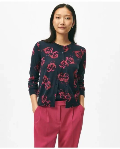 Brooks Brothers Twinset Rose Cardigan In Cotton Jersey Sweater In Navy,pink
