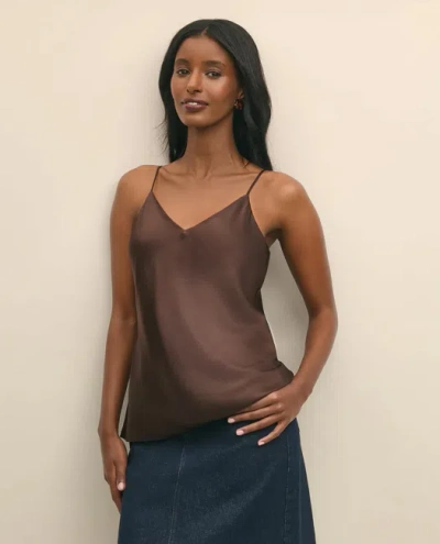 Brooks Brothers V-neck Cami In Washable Silk Charmeuse In Brown