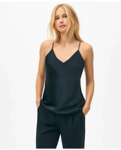 Brooks Brothers V-neck Camisole In Washable Silk Charmeuse In Navy