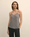 Brooks Brothers V-neck Glen Plaid Print Camisole In Washable Silk Charmeuse In Black