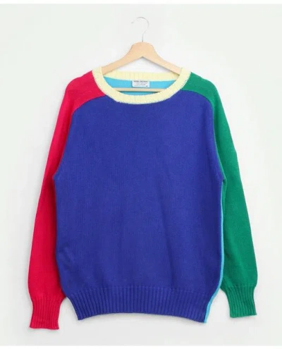 Brooks Brothers Vintage Colorblock Cotton Crewneck Sweater, 1980s, 40 | Size Medium In Blue