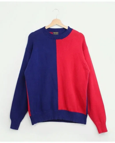 Brooks Brothers Vintage Colorblock Cotton Mockneck Sweater, 1990s, L | Navy | Size Large In Red