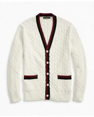 Brooks Brothers Vintage-inspired Supima Cotton Tennis Cardigan | Marshmallow | Size Small
