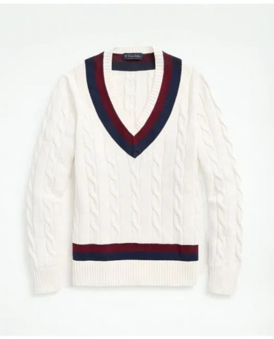 Brooks Brothers Vintage-inspired Tennis V-neck Sweater In Supima Cotton In Ivory
